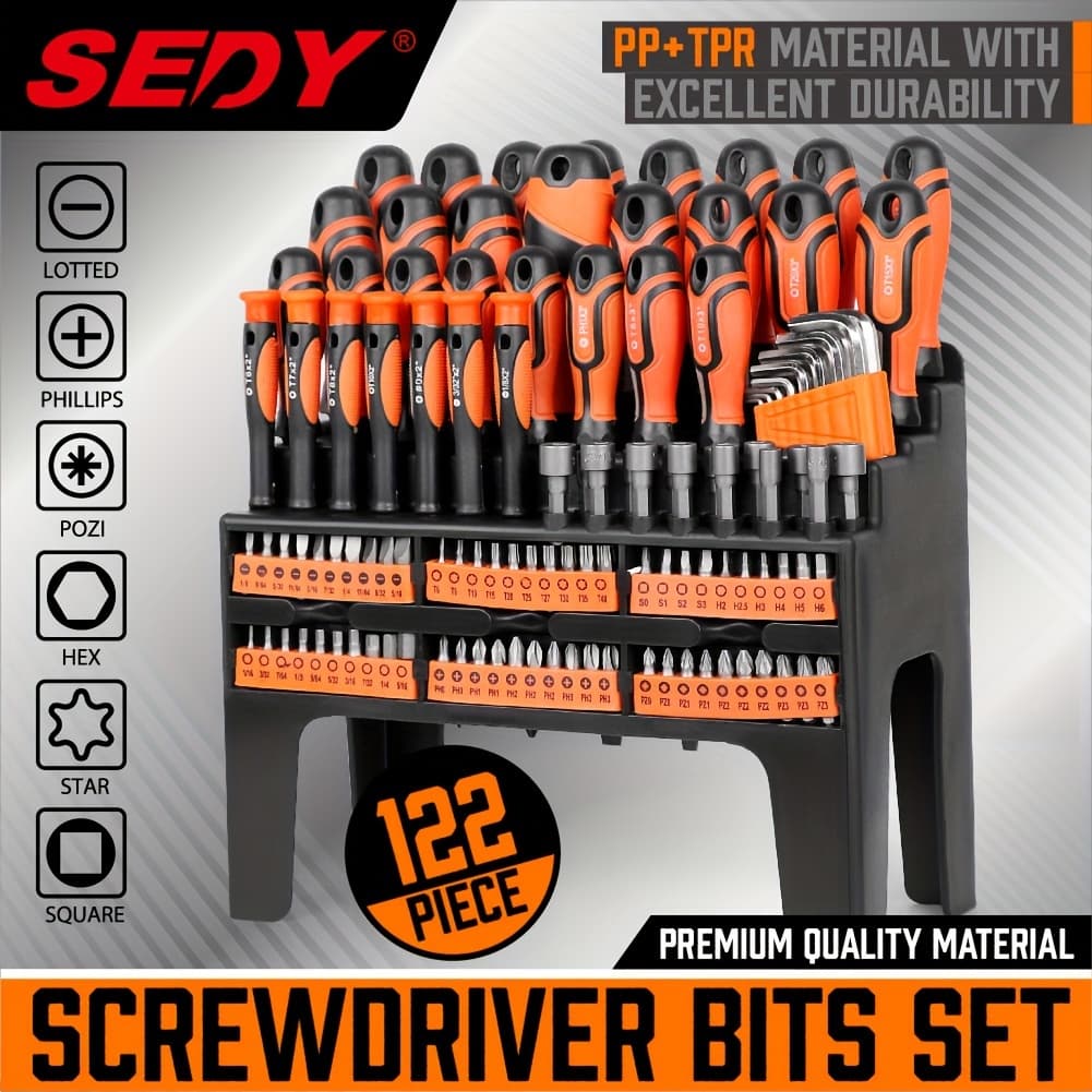 TEMU Sedy 122pc Magnetic Screwdriver Set Ratchet Handle Nut Driver Hex Key Socket Bits With Plastic Racking Precision Screwdriver And Demagnetizer Diy Tools For Gift