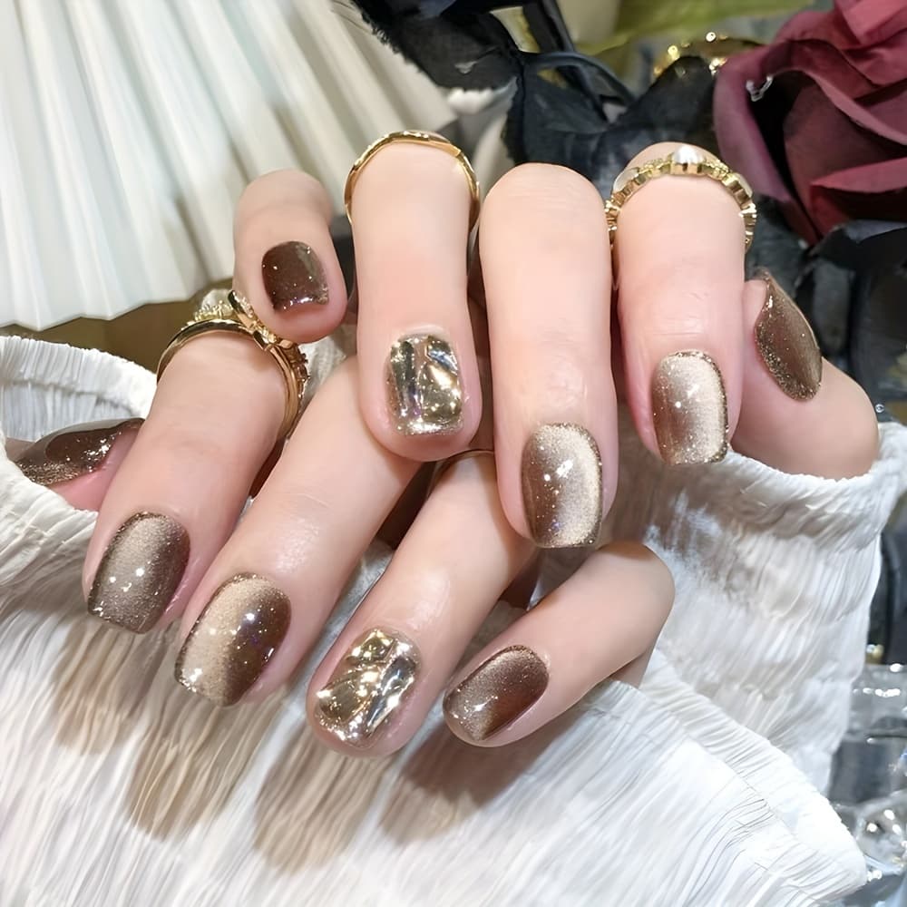 TEMU 30pcs Glossy Extra-short T Press On Nails 's Eye False Nails With Shiny Artificial Reusable False Nails For Women