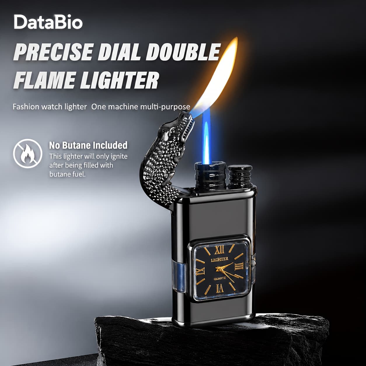 TEMU (no Butane) Dual Flame , Outdoor Windproof Portable Butane Gas Refill Lighter, Vintage Quartz Dial Lighter, Gifts For Men, Easter Gifts (no Butane), Without Battery