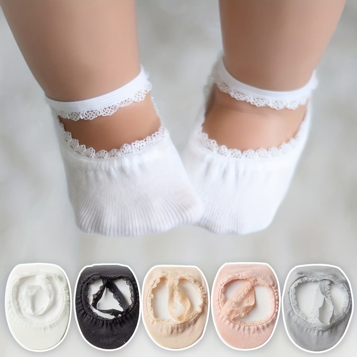 TEMU 3-pair Trim No-show Socks With Ankle Straps, Girls' Cute, Comfortable, And Breathable Ballet-style Non-slip Socks