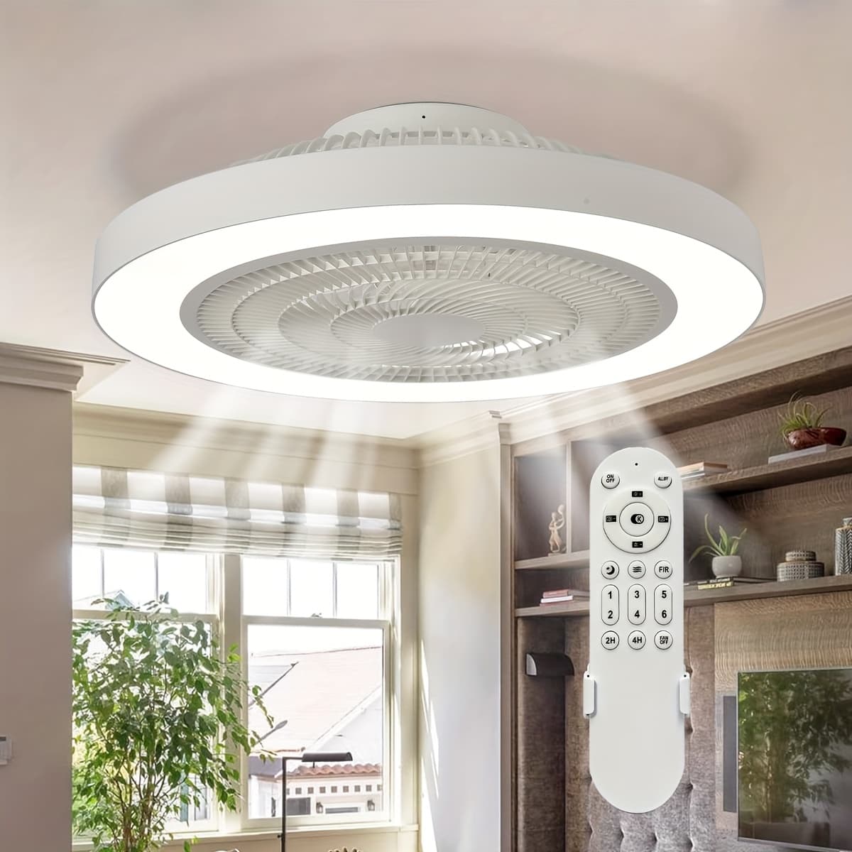 TEMU Ceiling Fans With Lights And Remote, 19'' Low Profile Ceiling Fan, 3000-6000k Dimmable Modern Flush Mount Led Fan Light, 6 Wind Reversible Ceiling Fan
