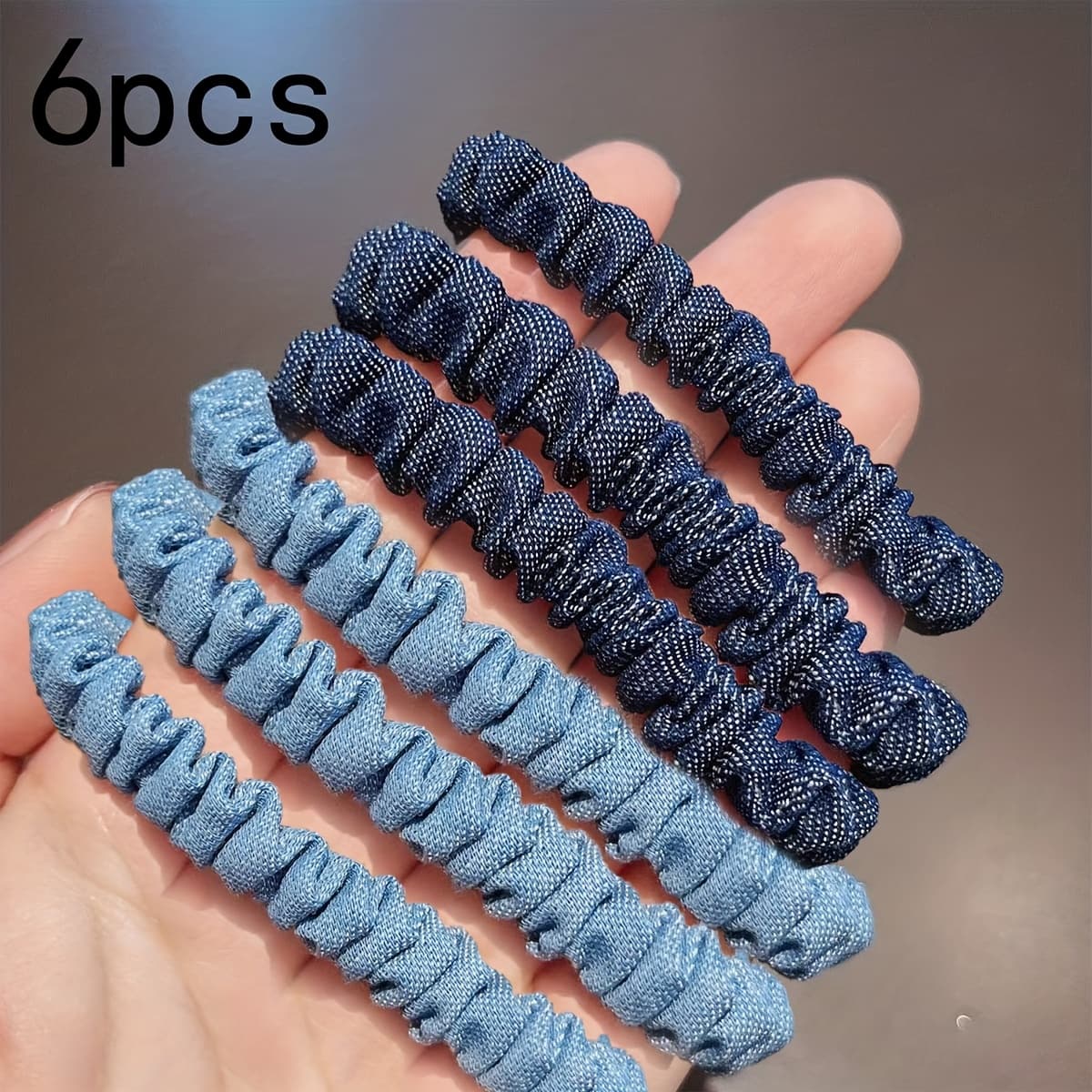 TEMU 6pcs Blue & Sky Blue High- Fabric Hair Ties For Women - Minimalist Spiral Design Durable Hair Accessories For Ponytails, Buns, Gym, Workouts & Everyday Use, Elastic Hair Ties, Ponytail Holders,