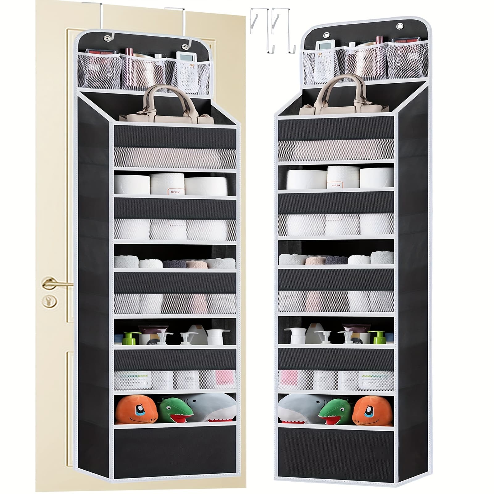 TEMU 6-shelf Over The Door Organizer - Hanging Storage With 8 Large Capacity Pockets For Pantry, Nursery, Bathroom, Bedroom, Kitchen, Dorm, And , Black