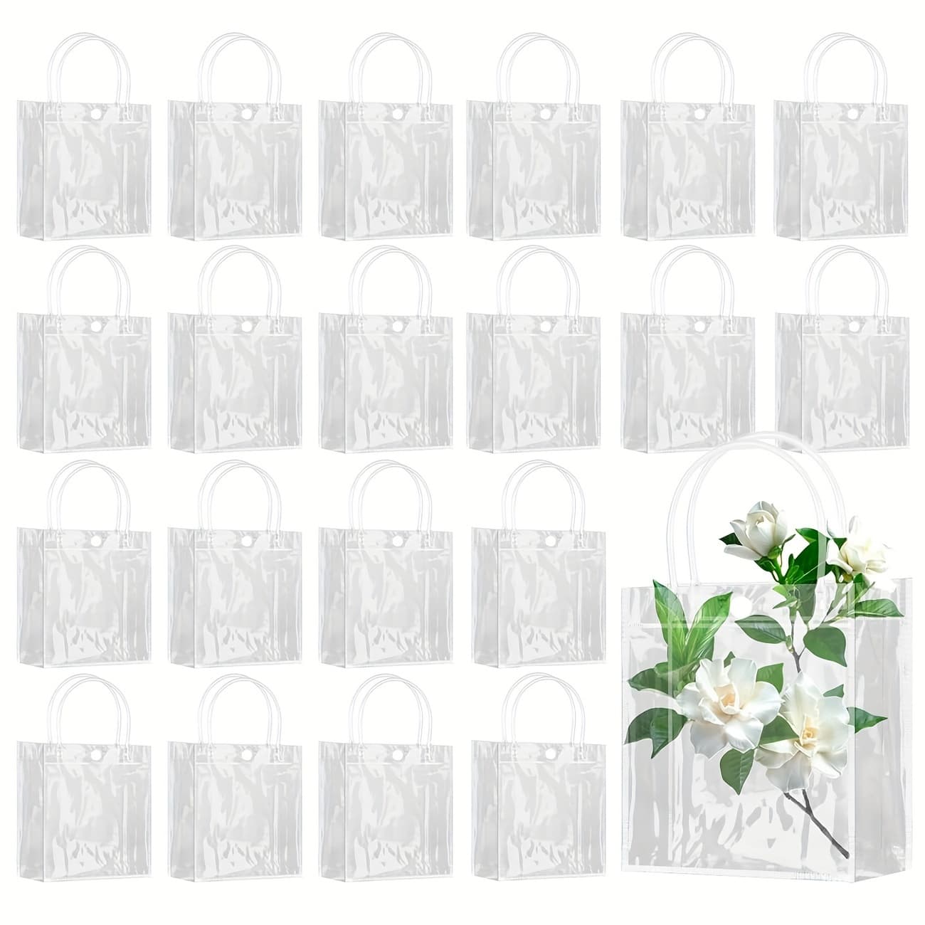 TEMU 30pcs/60pcs Clear Gift Bags With Handle, Reusable Plastic Small Gift Wrap Tote Candy Bags For Christmas Party Favors Wedding Birthday (6.3" X 5.9" X 2.8")
