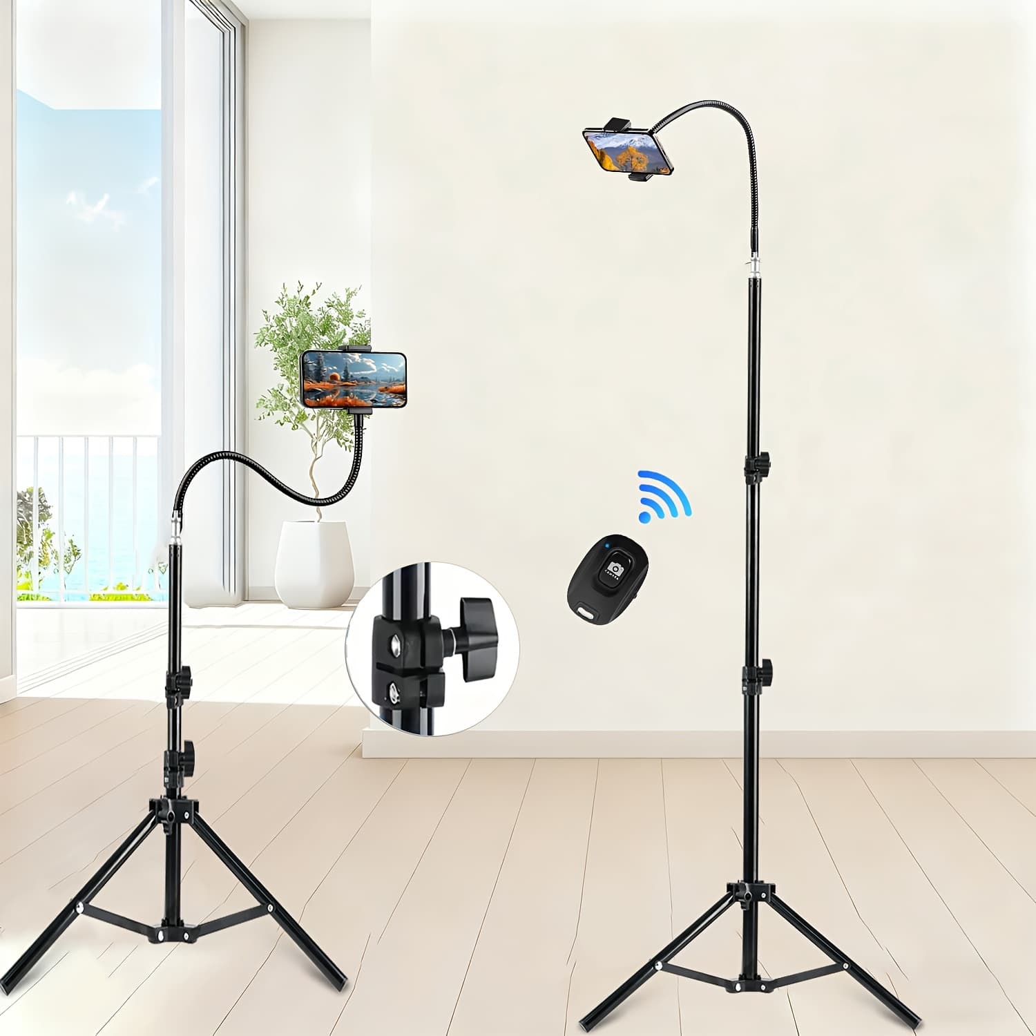 TEMU 71" Tripod And Selfie Stick For Phone, Smartphone Remote Control, Floor Stand Aluminum Alloy Phone Tripod With Phone Holder Perfect For Selfies/live Streaming