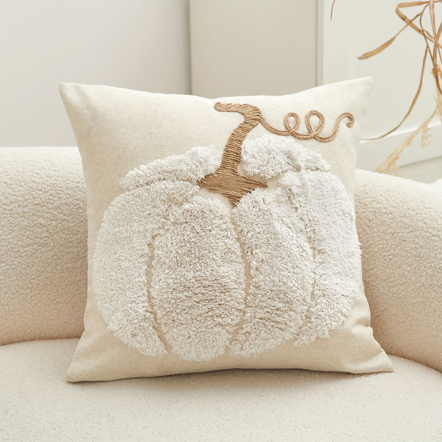TEMU 1pc Tufted Pumpkin Burlap Rope Embroidery Cushion Cover, 17.7 X 17.7 Inches, Suitable For Sofa, Living Room, Bedroom Home Decoration, No Pillow Core