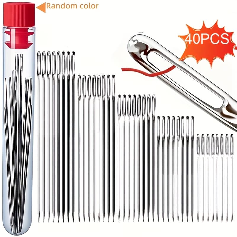 TEMU A Set Of 40 Premium Stainless Steel Needles Hand, Featuring That Are Ideal For Threading, Synthetic Leather, And Golden Embroidery. Perfect For Murals, Crochet Projects, And Handmade Crafts