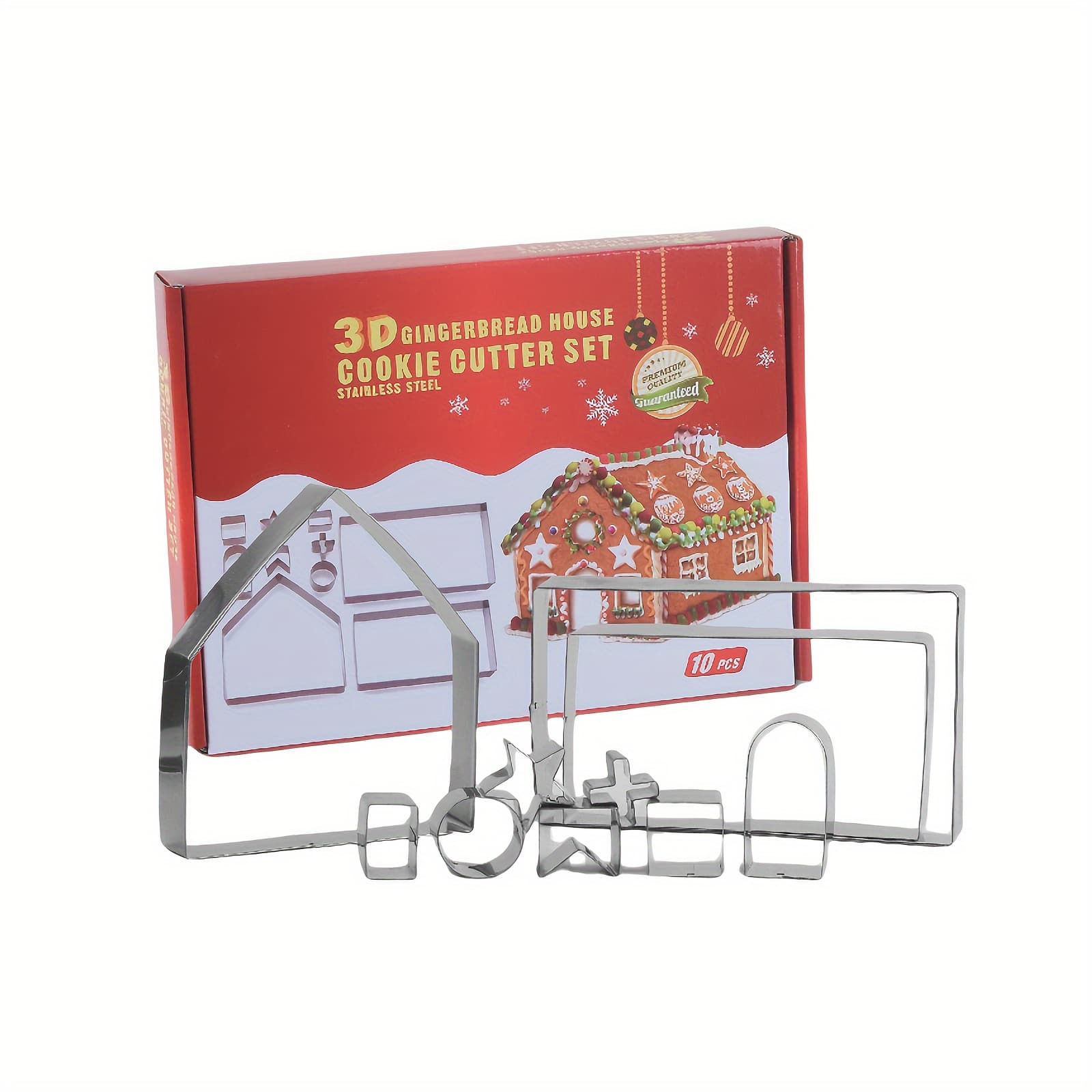 TEMU New 3d Stainless Steel Cookie Molds Christmas Gingerbread House Baking Tools Baking Mold Set 10pcs Set
