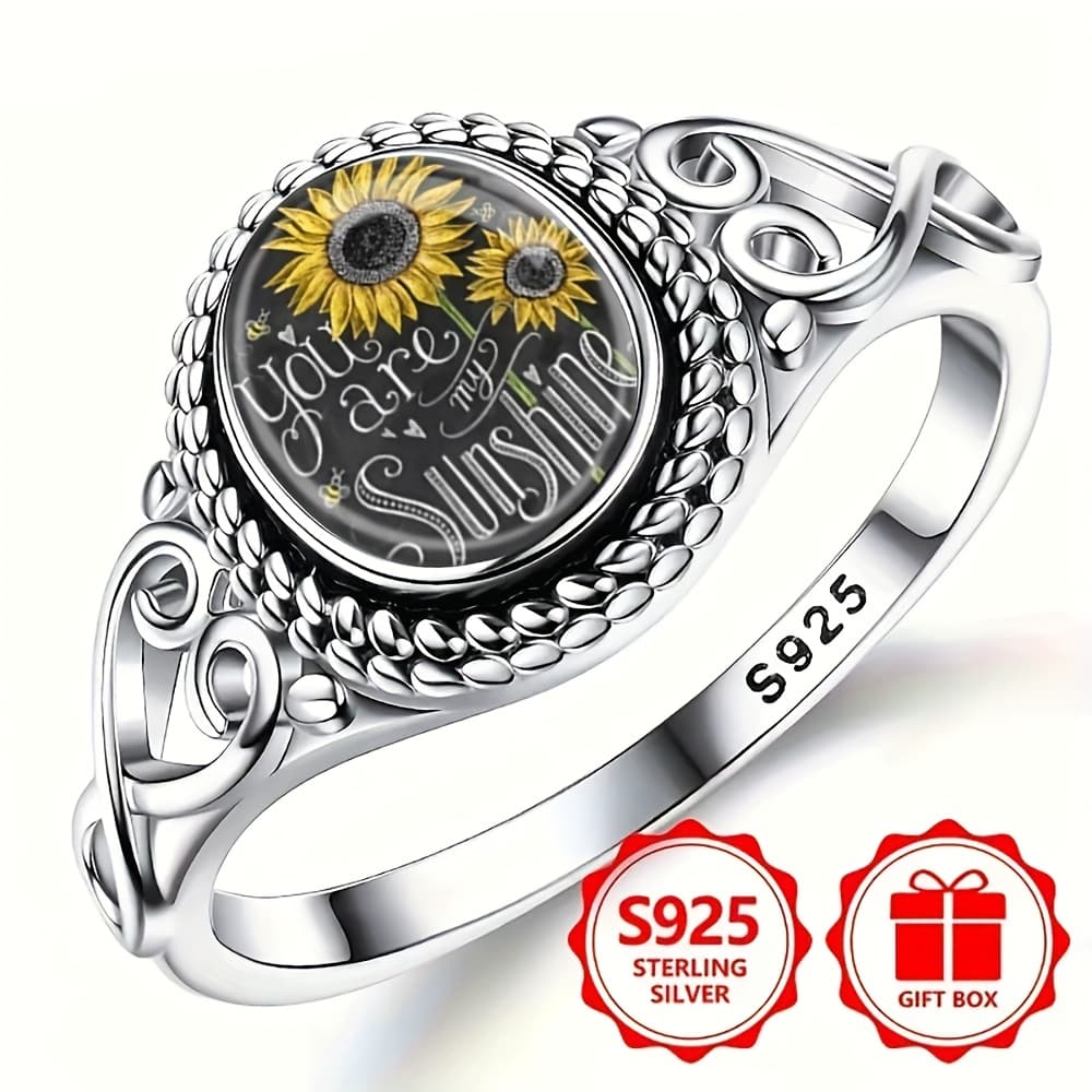 TEMU Ring, Fashionable Sunflower Blackboard, Sweet And Cozy. Bohemian Style Engagement And Wedding Jewelry, Oval Daily Gift, Four-season Jewelry | Bohemian | Durable