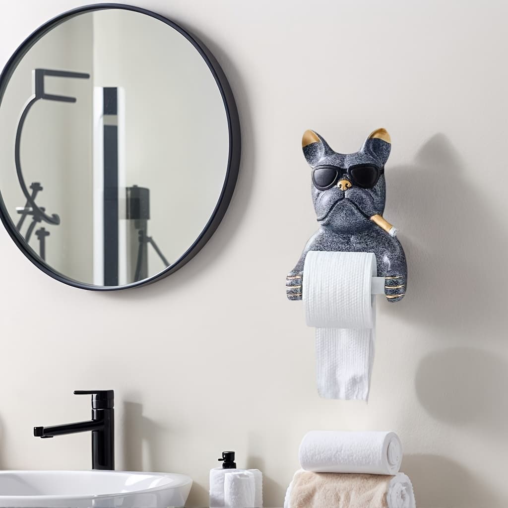 TEMU Bulldog Shaped Wall Mounted Paper Towel Holder, Towel Rack - Enamel Material, No Metal Tube, No Punching Design. Suitable For Bathroom Decoration And Storage, Toilet Paper Storage Containers