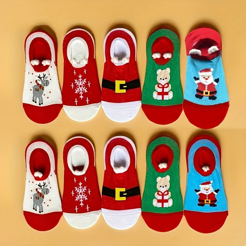 TEMU 6 Pairs/10 Pairs Of Women's Cute Cartoon Christmas Socks For The Autumn And Winter Season
