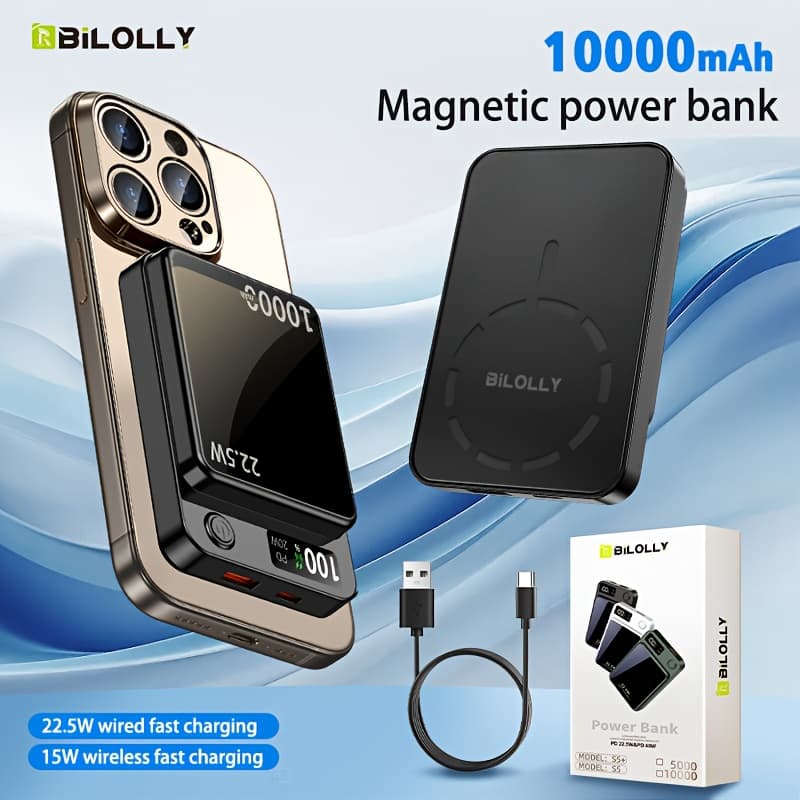 TEMU 10000/5000mah Power Bank Portable Wireless Charger, 22.5w Pd And Qc Fast Charging, Magnetic Wireless Charging Pack, Usb Type-c, Display, Rechargeable Lithium Polymer Battery For / Devices