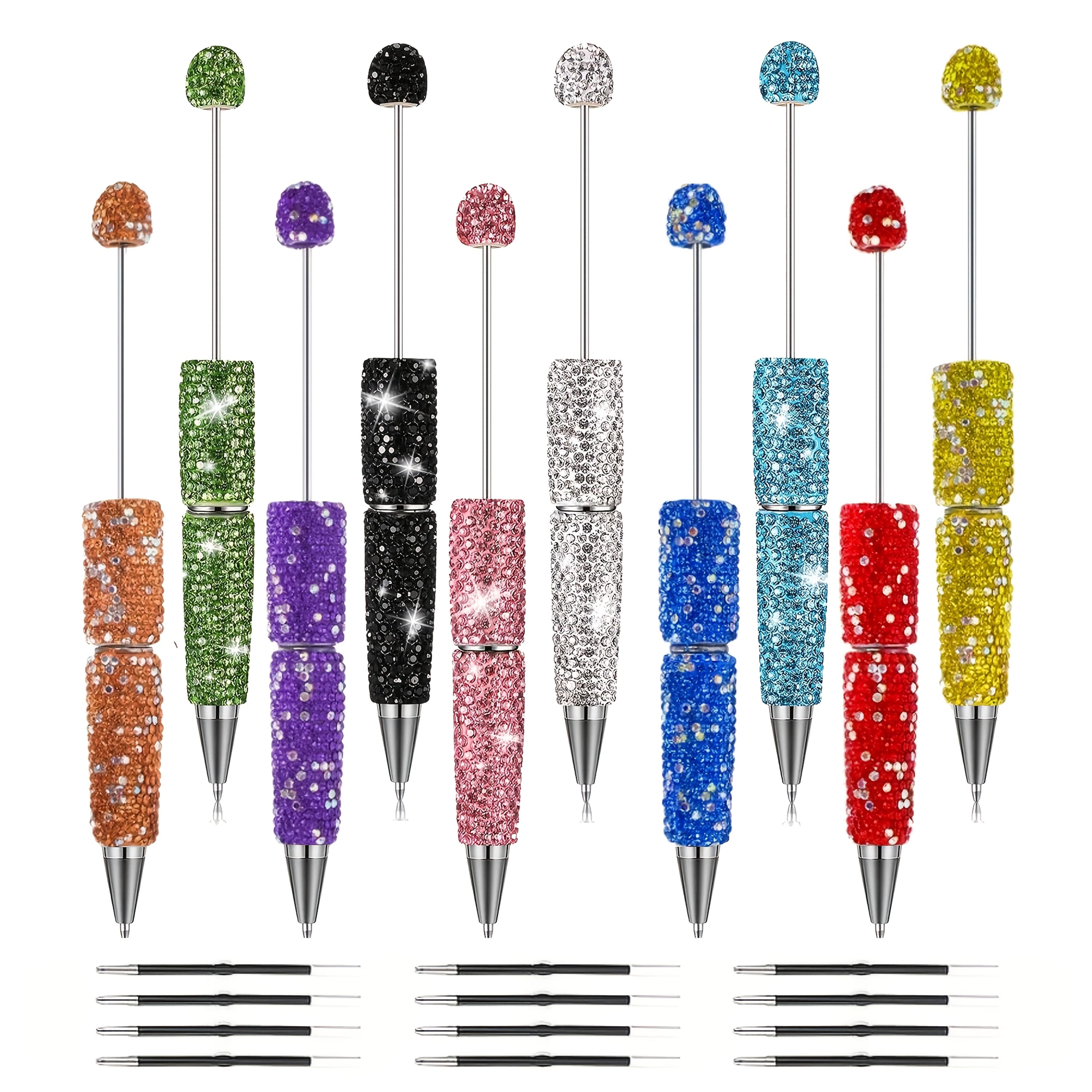 TEMU 10pcs Beadable Pen With 12pcs Refills Full Beadable Pen Shiny Fancy Pens For Beads Cute Journalling Diy Beaded Pen For Women Fun Bling Ballpoint Pens Diy Gifts Trendy Stuff