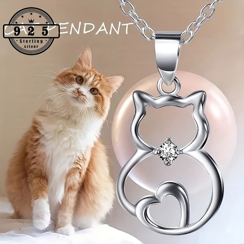 TEMU Sterling Silver Easy Sexy 925 Cat Hug Pendant Necklace | Daily Wear And Gift For Valentine's Day, All Compatible