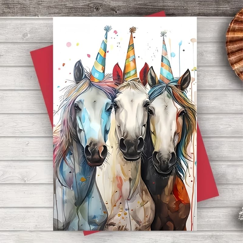 TEMU 1pc Of Horse-themed Party Card With Envelope - For Birthday Celebrations, A Wonderful Gift To Wish Your Well