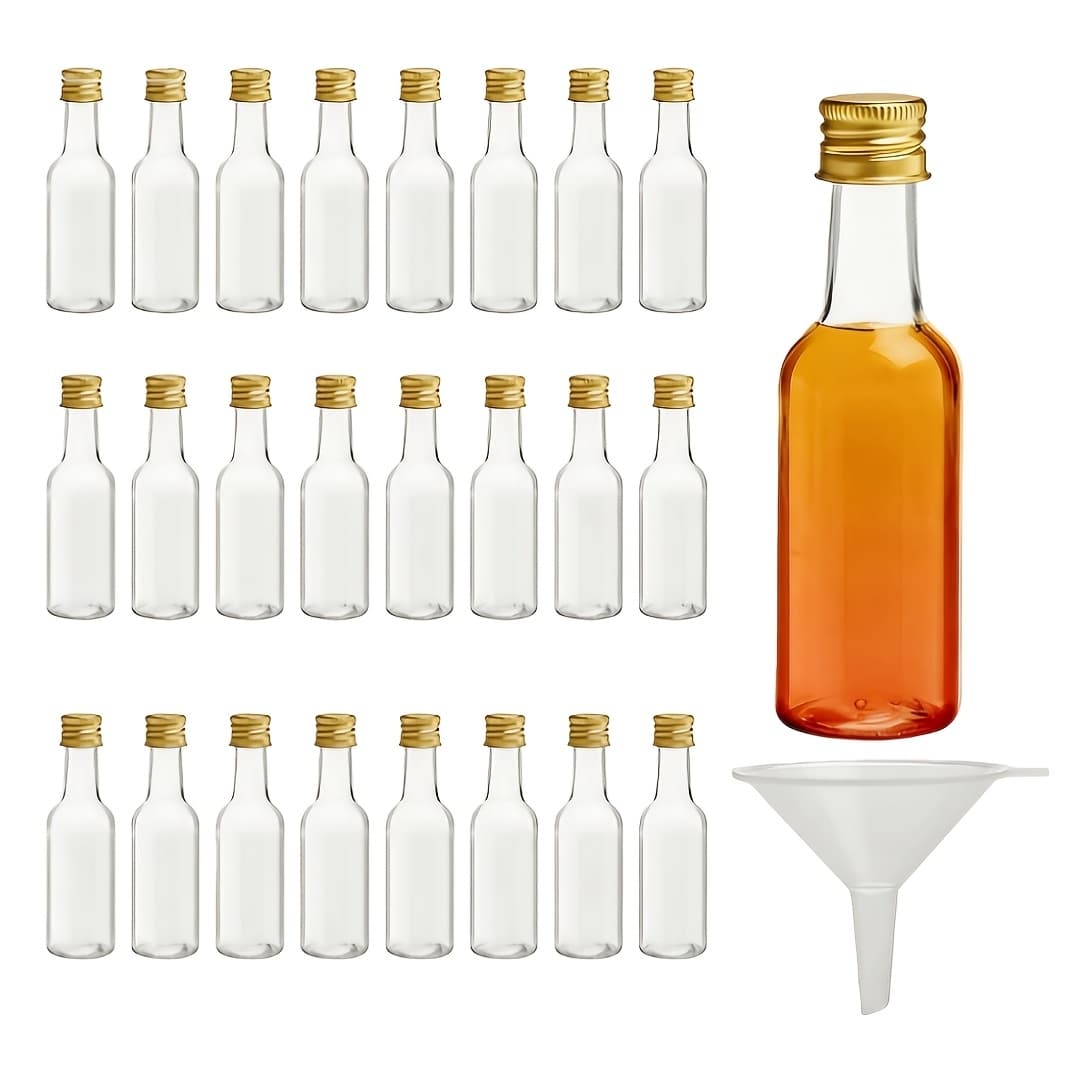 TEMU 24pcs Transparent Narrow-neck Bottles With Screw Caps, 50ml/1.5oz Mini Boston Round Containers, Ideal For Essential Oils, Perfumes, Wedding, Birthday, Bachelorette Party Mini Vials, With Funnels