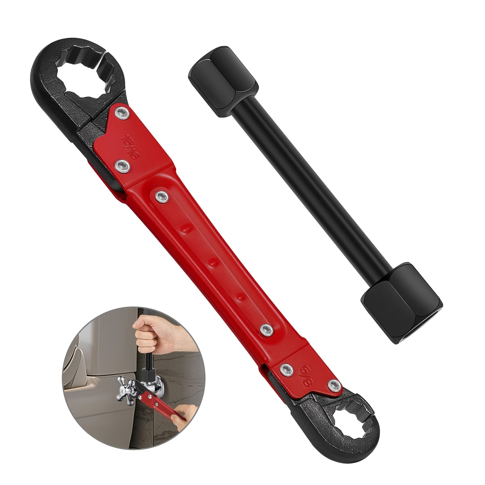 TEMU Plumbing Tools, Angle Stop Wrench Angle-on Wrench Kit, Plumbers Wrench Angle Stop Removal Tool For Professional Plumber Installing New Compression Angle Stop And Removing Compression Ring