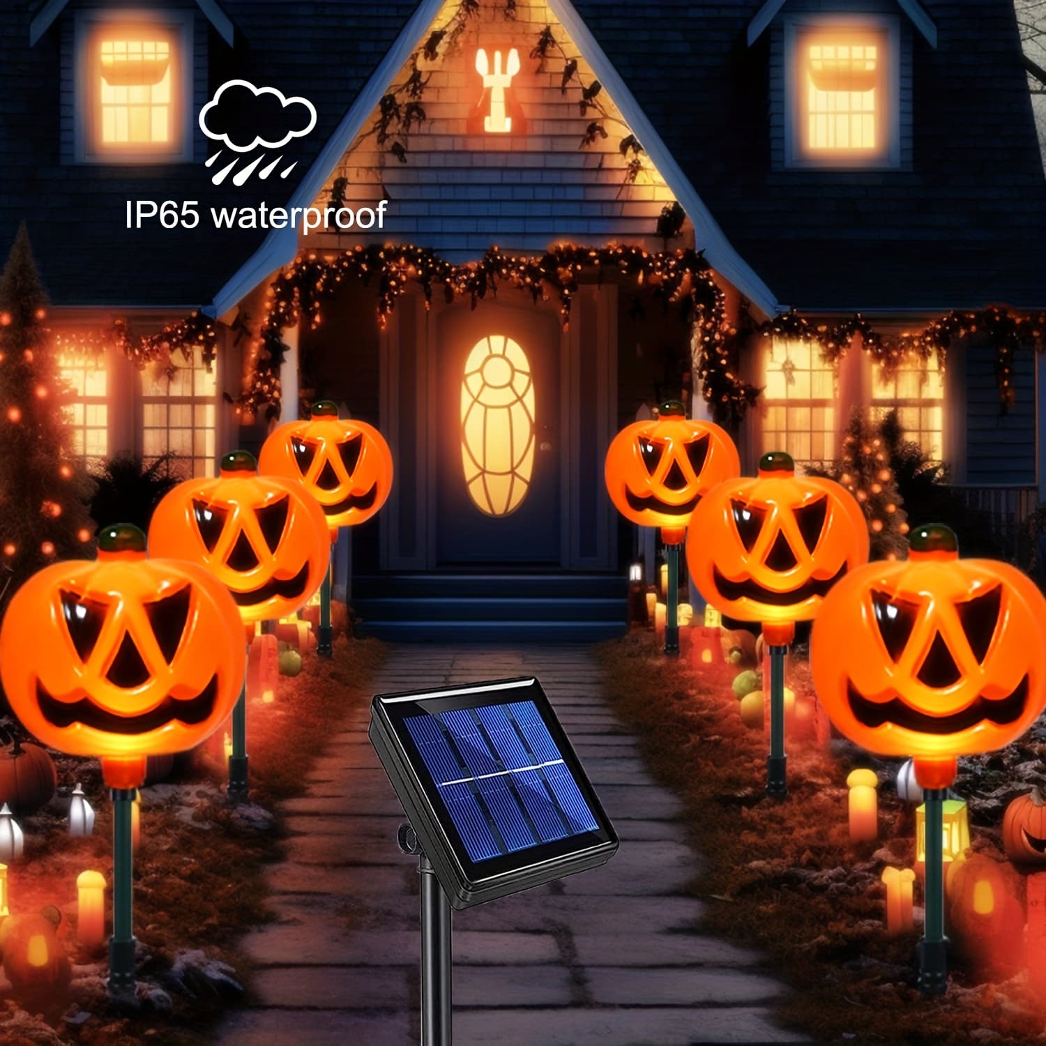 TEMU Halloween Pumpkin Lights Outdoor, Ip65 Halloween Decoration Channel String Light Strip 6 Pumpkin Stake Lights For Outdoor Patio Driveway Lawn Party Decoration
