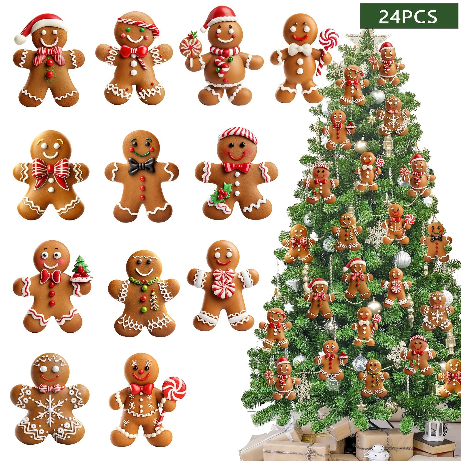 TEMU 24pcs Wooden Gingerbread For Man Christmas Tree Ornaments - Durable, Colorful Holiday Decor For Home & Party