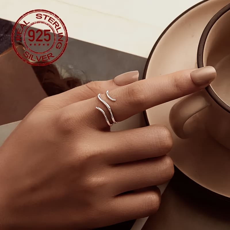 TEMU Adjustable Ring Made Of 925 Sterling Silver Featuring Fried Dough Twists Design, Hypoallergenic Spiral, Suitable For Neutral Parties, Classic Jewelry Style