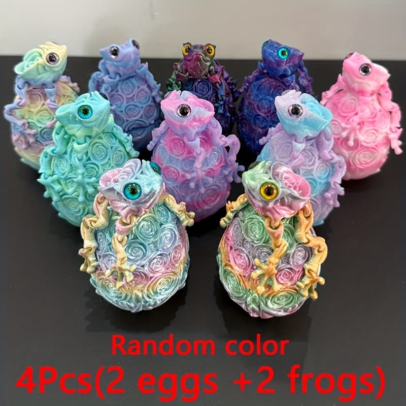 TEMU 4pcs 3d Printed Rose Frog + Rose Egg Sample Desktop Decoration Is For . Very Suitable For Party And Outdoor And In-car Display Statue Ornaments Random Color