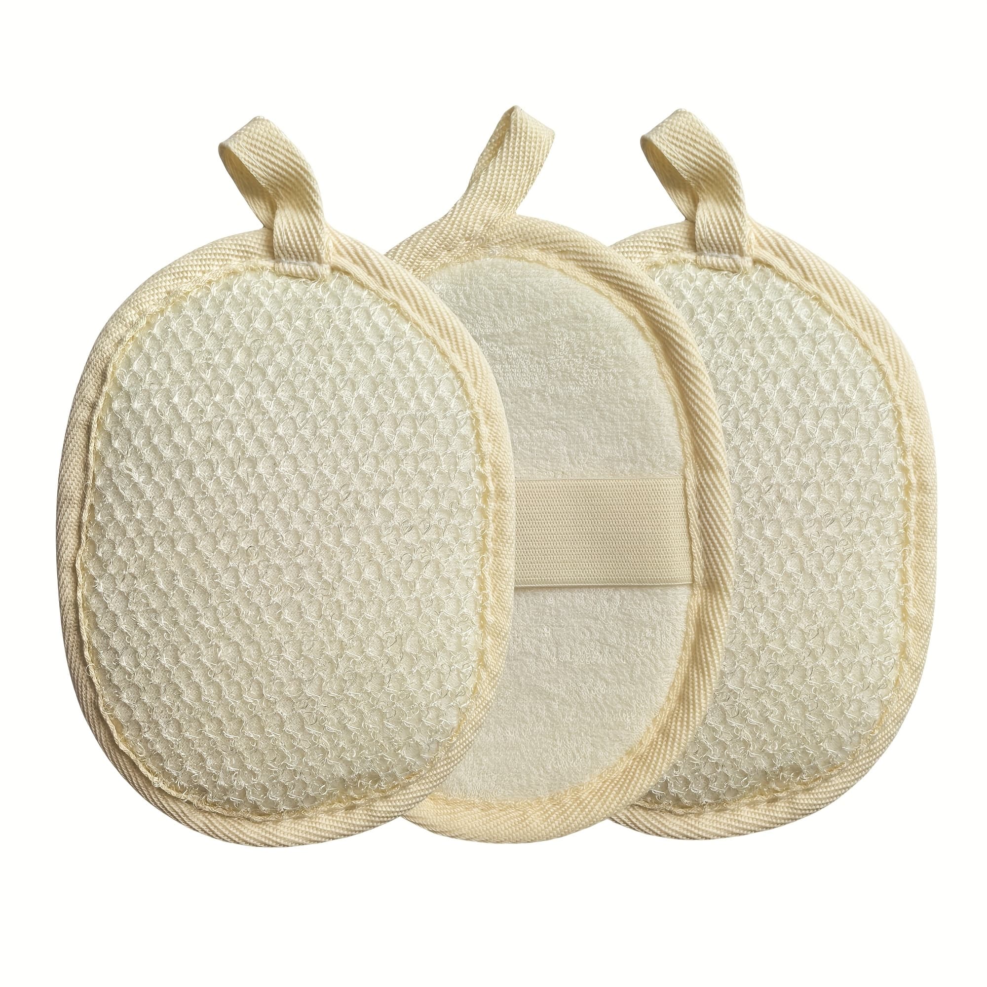 TEMU 3-pack Double-sided Beige Nylon Bath Round Puff Exfoliating Sponge