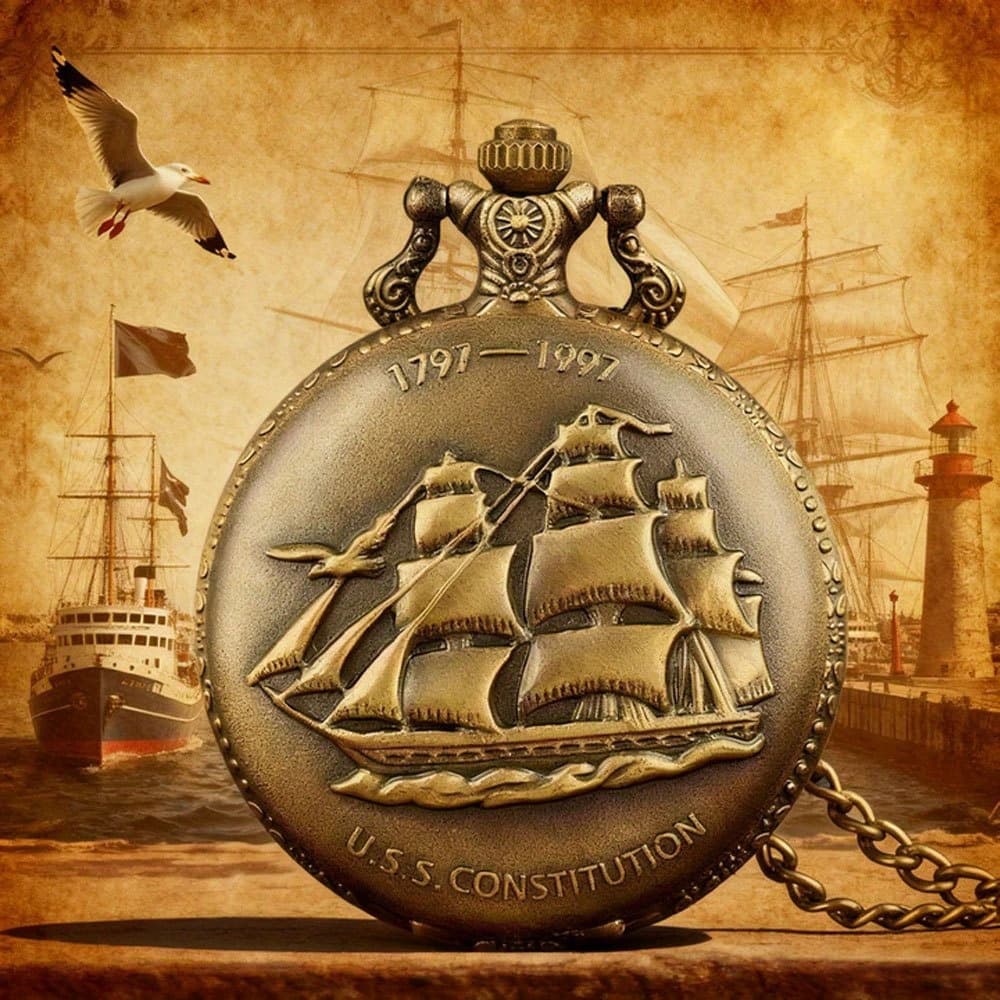TEMU 1pc Sail Quartz Pocket Watch Old 1797-1997 Christmas New Year Birthday Gifts Memory For