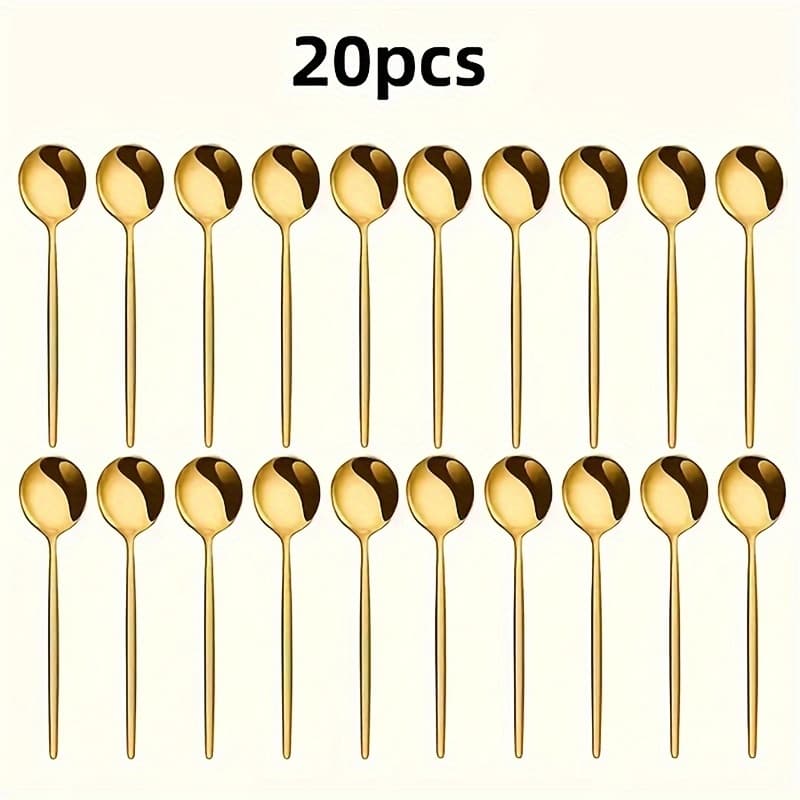 TEMU 20pcs Golden Stainless Steel Spoons - Versatile Mini Spoons For Desserts, Ice Cream, Appetizers - Dishwasher Safe - Ideal For Christmas, Halloween, Easter, Hanukkah, Thanksgiving
