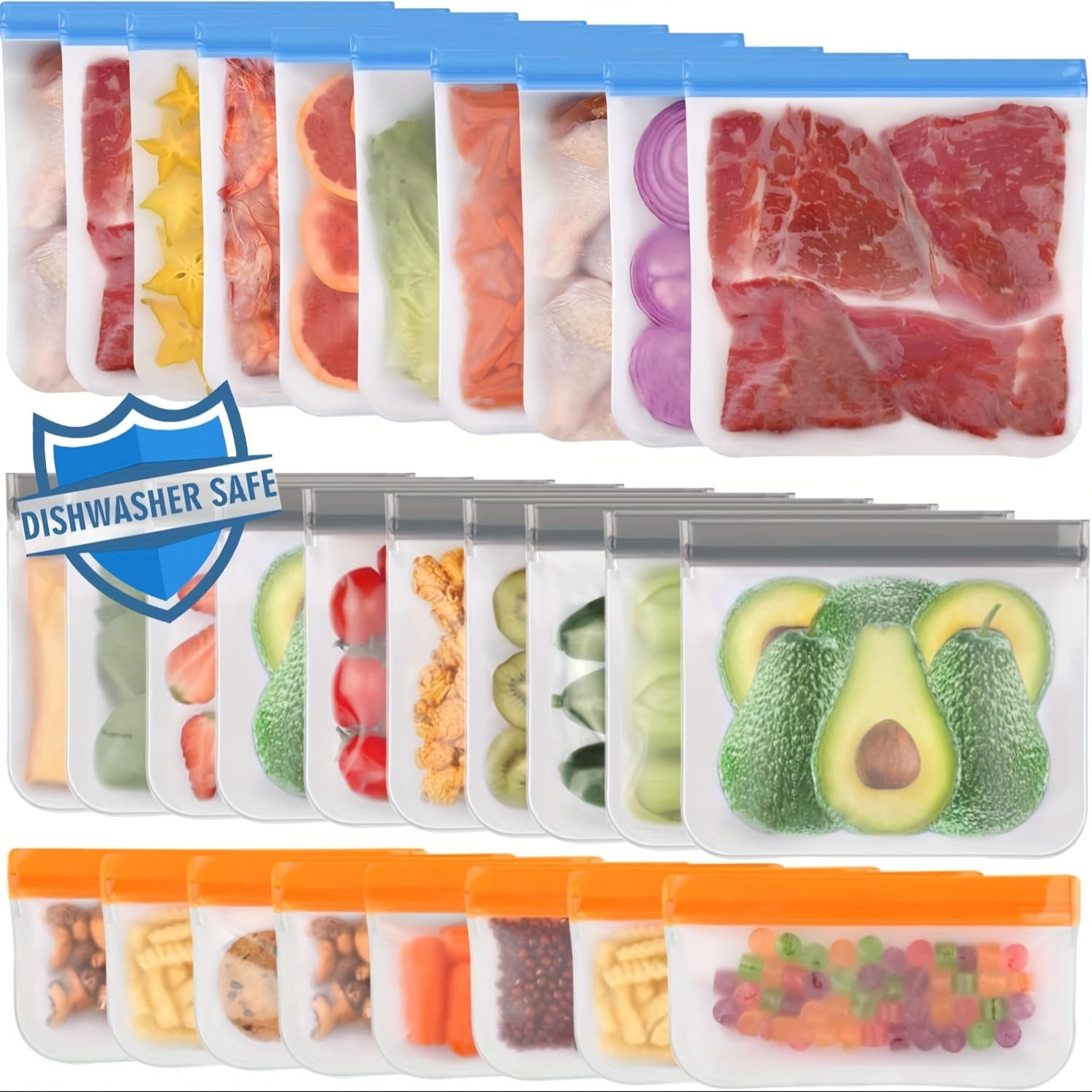 TEMU 28 Pack Dishwasher Safe Reusable Bags Silicone, Extra Thick Leakproof Reusable Freezer Bags, Bpa Free Reusable Food Storage Bags For Lunch Meat Veggies