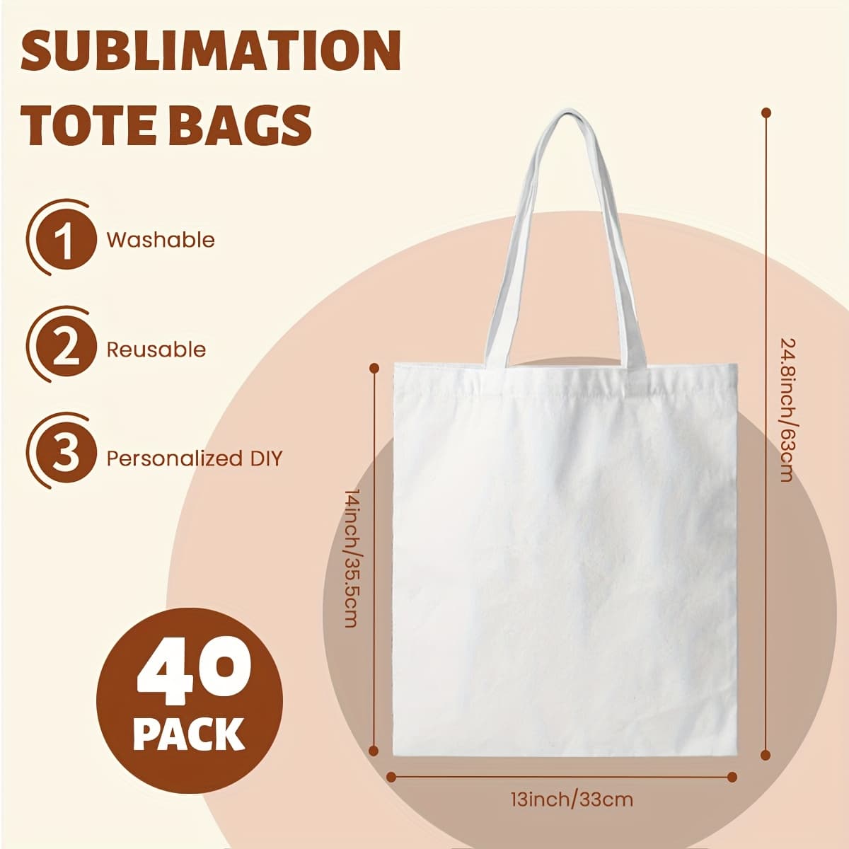 TEMU 40pcs Sublimation Canvas Tote Bags Blank Tote Bags 13*14 Inch, Reusable Grocery Bags Shopping Cloth Bag For Heat Transfer, Halloween Craft, White