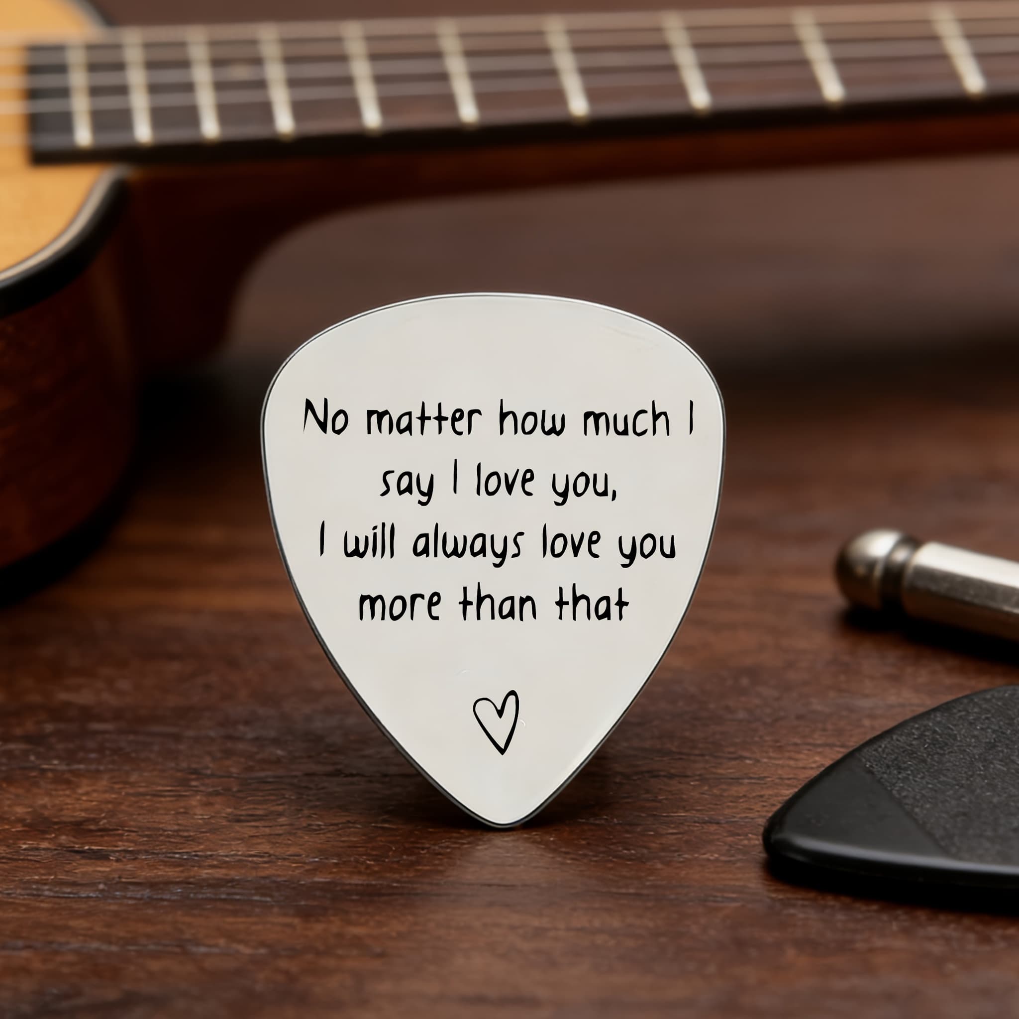 TEMU Stainless Steel Guitar Pick With & Romantic Text - Suitable For Couples, Musicians, Valentine's Day, Anniversary, Birthday Gifts For Guitarists, Plectrum For Him/her