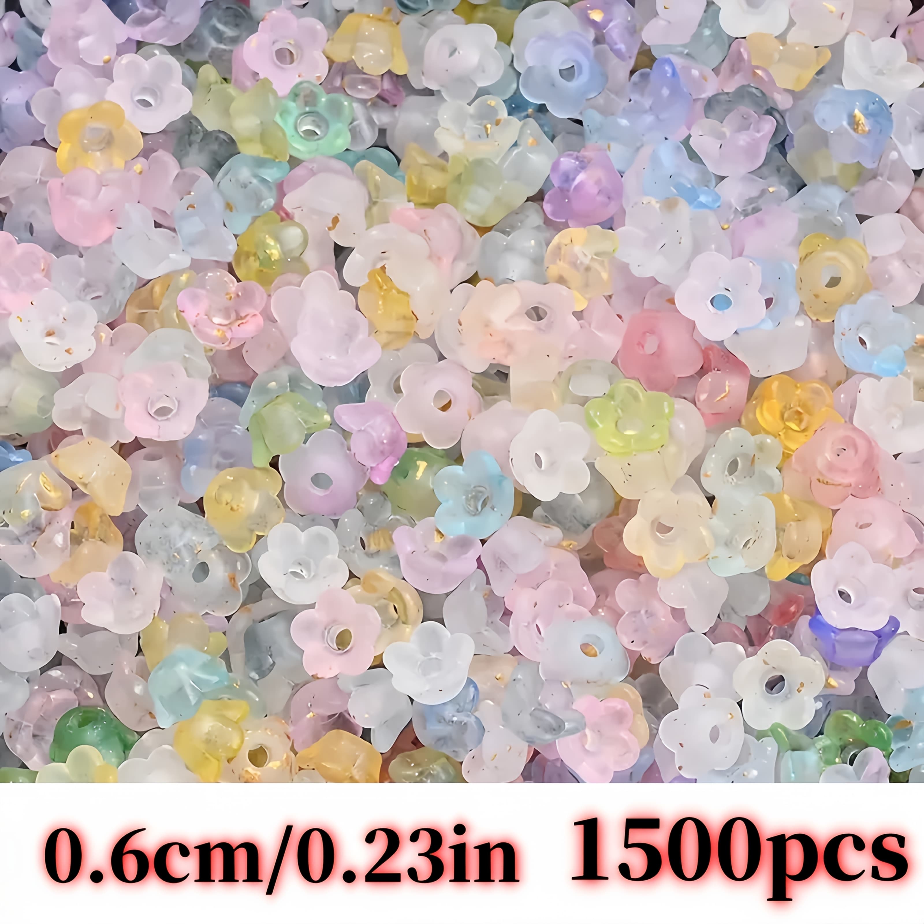TEMU 6mm 1500pcs Of Frosted Gradient Acrylic Flower Beads - A See-through Mix Of Colors, Perfect For Jewelry Creation And Crafting Materials