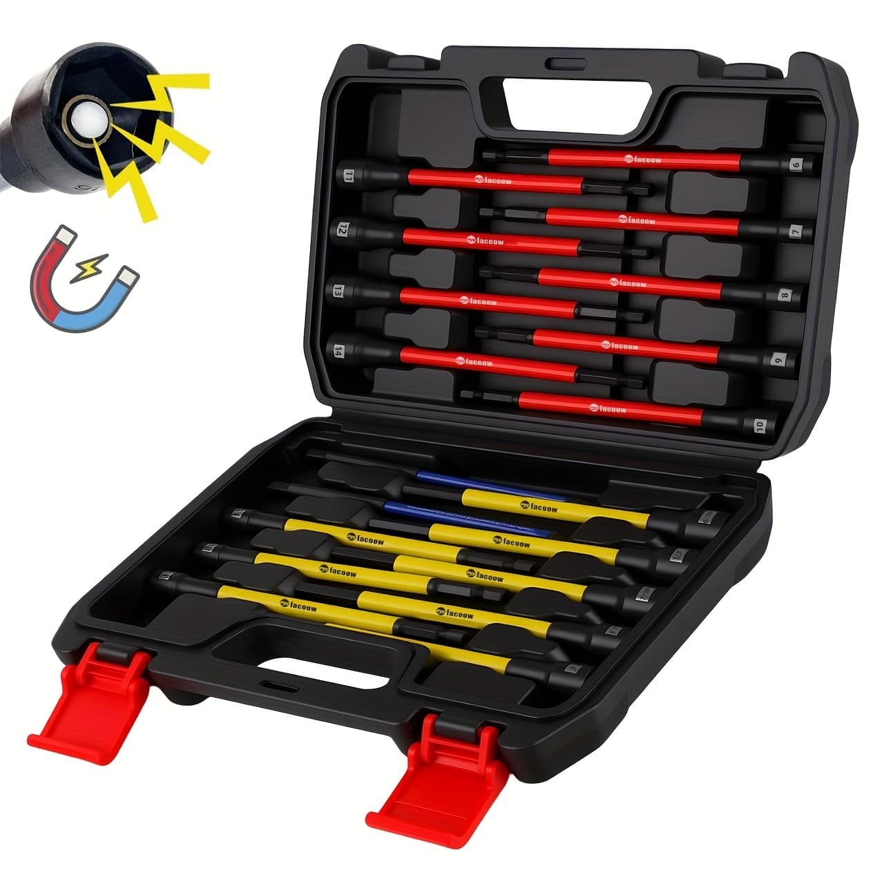 TEMU Magnetic Nut Driver Set, 19pcs Long Nut Driver Set, 6 Inches, Sae & Metric Including Ph1 & Ph2 With Storage Case, 1/4" Hex Shank Nut Driver Bit & Impact Drill Driver Bit, Cr- Tool Set
