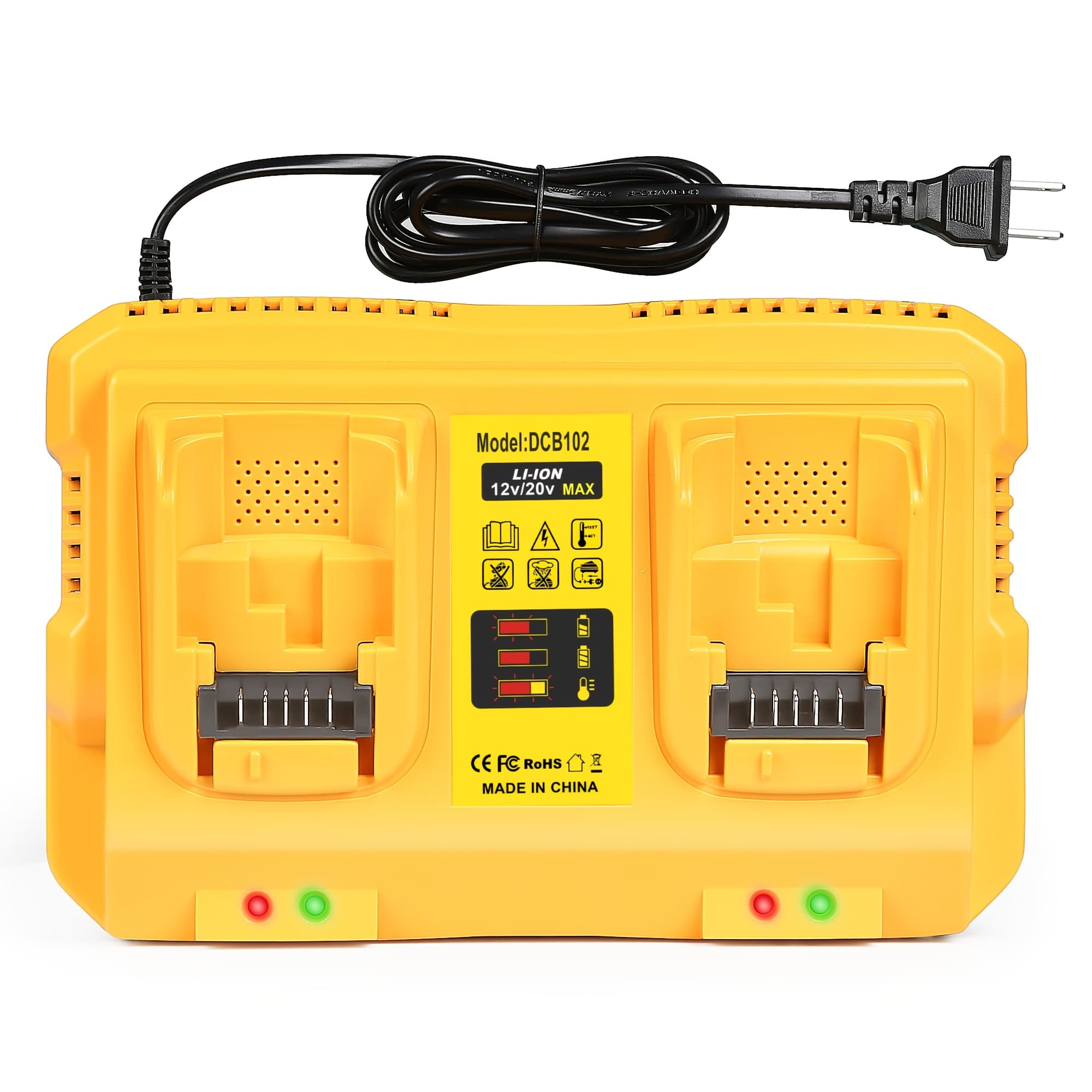 TEMU 2 Ports 20v Charger Dcb102 Replacement For Battery Charger Dcb112, & Fast Charging, Compatible With For 12v-20v Battery Dcb124 Dcb200 Dcb203 Dcb204 Dcb606