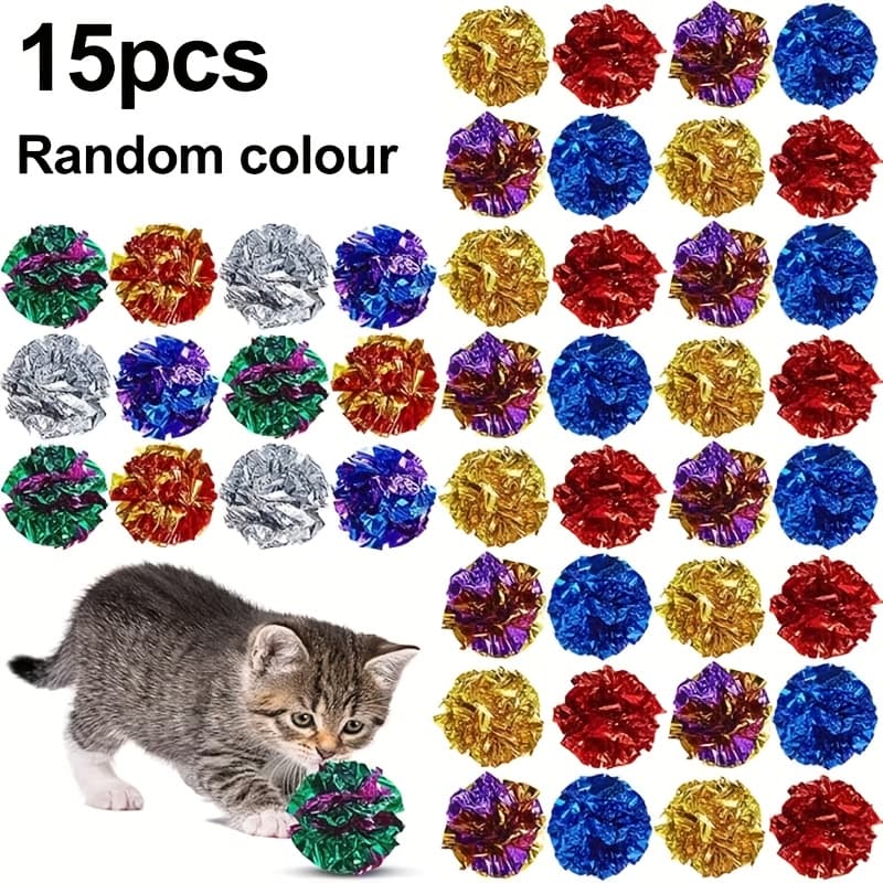 TEMU 8/15/30pcs Random Crinkle Balls, Colorful Cat Chew And Polyester Crinkle Balls, Lightweight Cat Toys For Indoor Cats To And Active