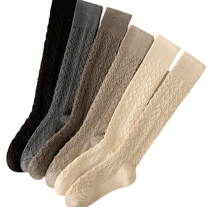 TEMU 5 Pairs Knee High Socks Thin Long Stacked Socks Women's High Solid Colour Socks High Stockings