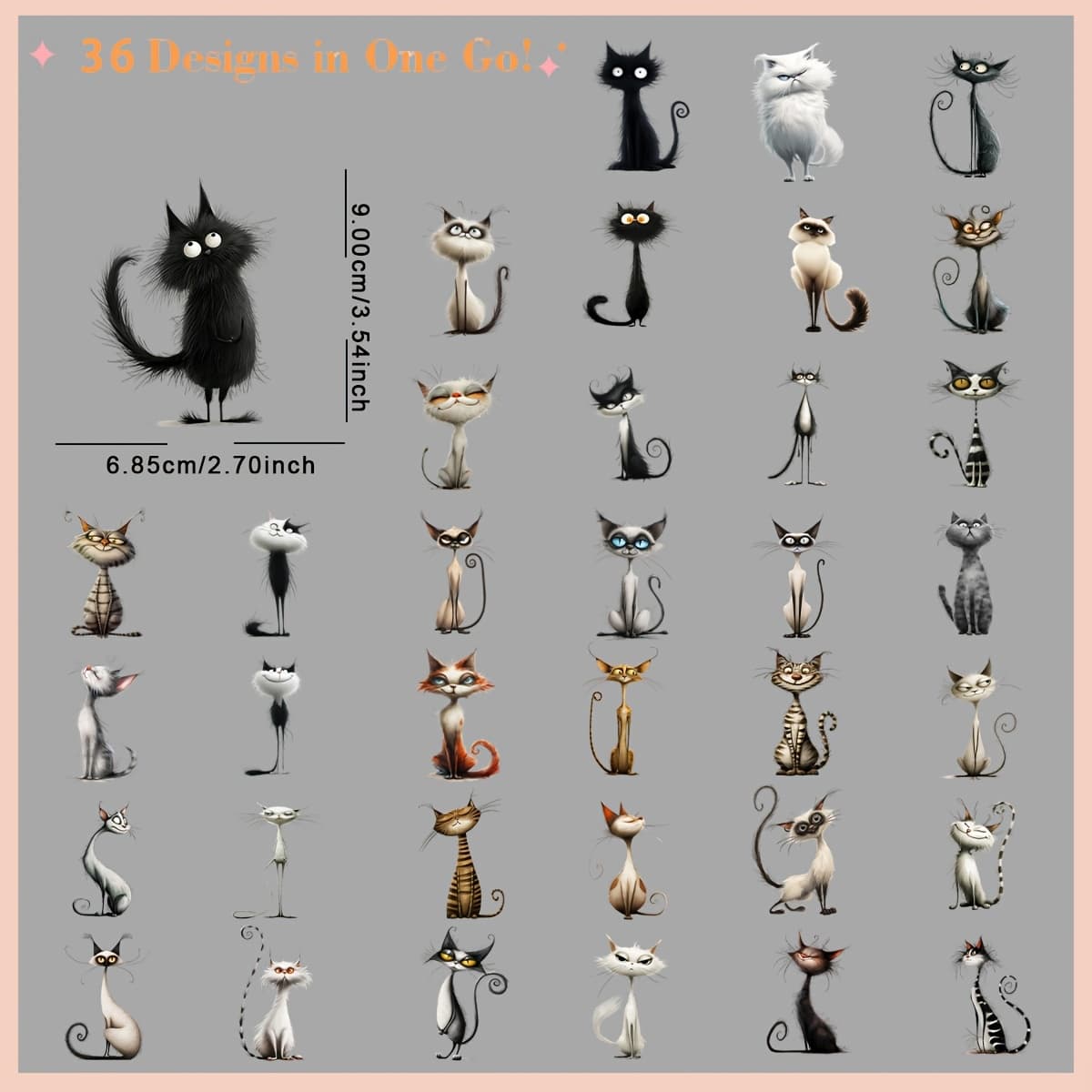 TEMU 36pcs/set Quirky Cats Iron On Dtf Transfers Stickers Washable Heat Transfer Designs Decals Patch For Clothing T- Jeans Backpack