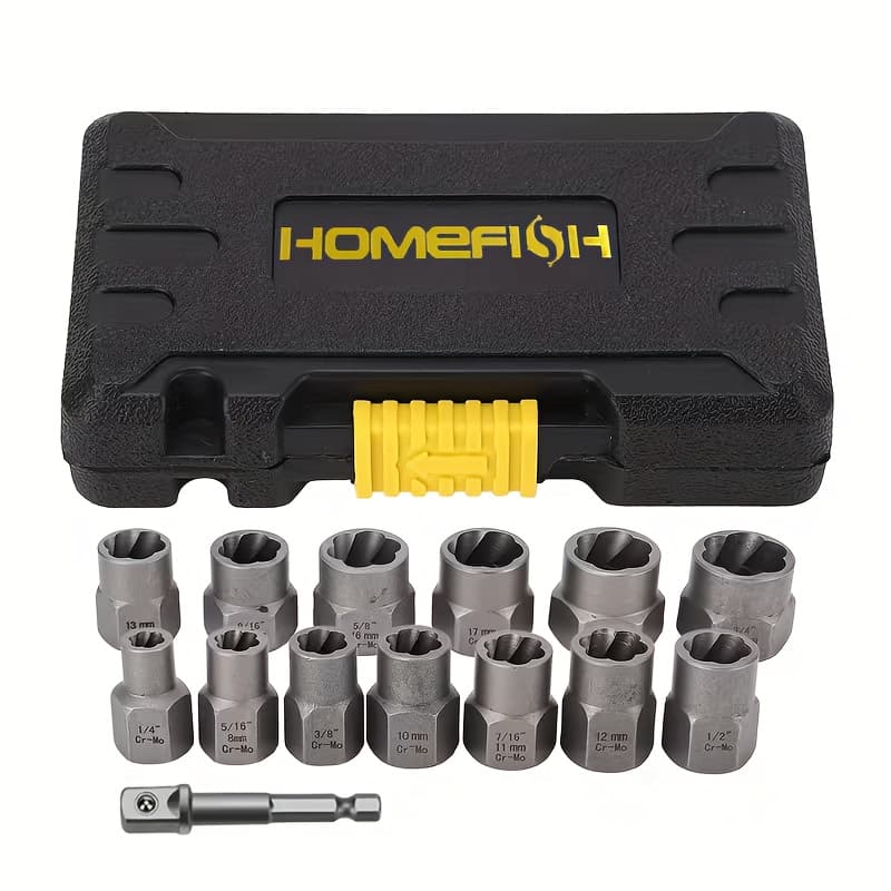 TEMU Homefish 14pcs Nut Extractor Set | Tool For Removing Nuts With 13 And Nut Extractors, Plus 1 Hex Socket Adapter For 1/4" To 3/8" Drives