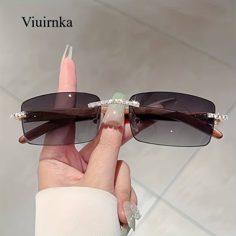 TEMU Viuirnka Women's Vintage Square Glasses, Trendy Wood Grain Temple Design With Decor, Small Retro Frame For , Fashion Decorative Eyewear, Lightweight & Comfortable, Includes Case
