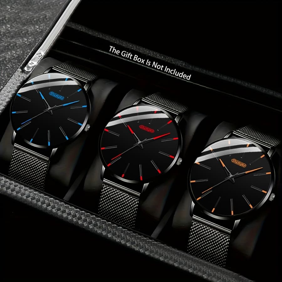 TEMU 3pcs Men' Quartz Watch Combo Set - -accented , Round Wristwatches With Quartz Movement, Casual & Dressy Watches Suitable For Birthdays, Parties, Casual Attire - Ideal Gift For, Husband, Boyfriend