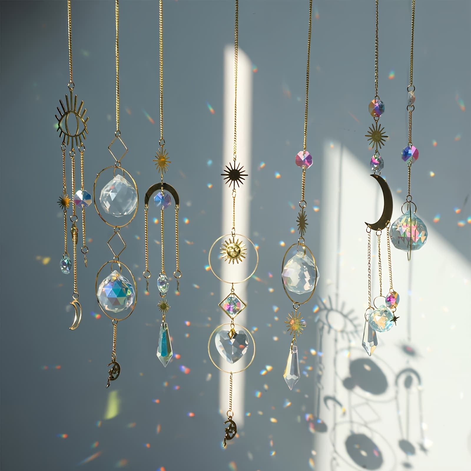 TEMU 7pcs Crystal Hanging Sun , And With Chains, Colorful Crystal Glass Ball Pendants For Decorating Windows, Bedrooms, Cars, Homes, Gardens, Offices, And For Party Or Wedding Decorations.