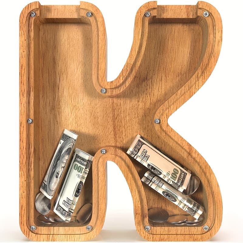 TEMU 26 Wooden Letter Penny Bank, Penny Bank For Adults, Alphabet Money Bank, Safe & Durable Savings Box Birthday Gift