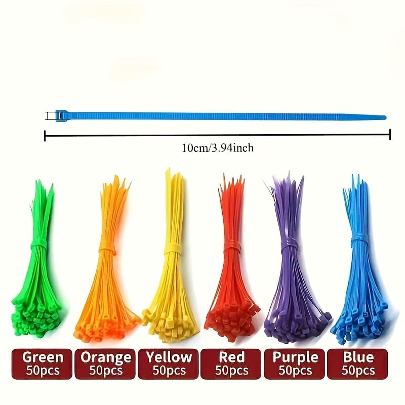 TEMU 300pcs,6 Colors, Length: 10cm Durable Nylon Cable Tie, 50 Tensile Strength, Multicolored Cable Management For Indoor And Outdoor Use, Plant Fixation, , Fixation Using Potted Garden