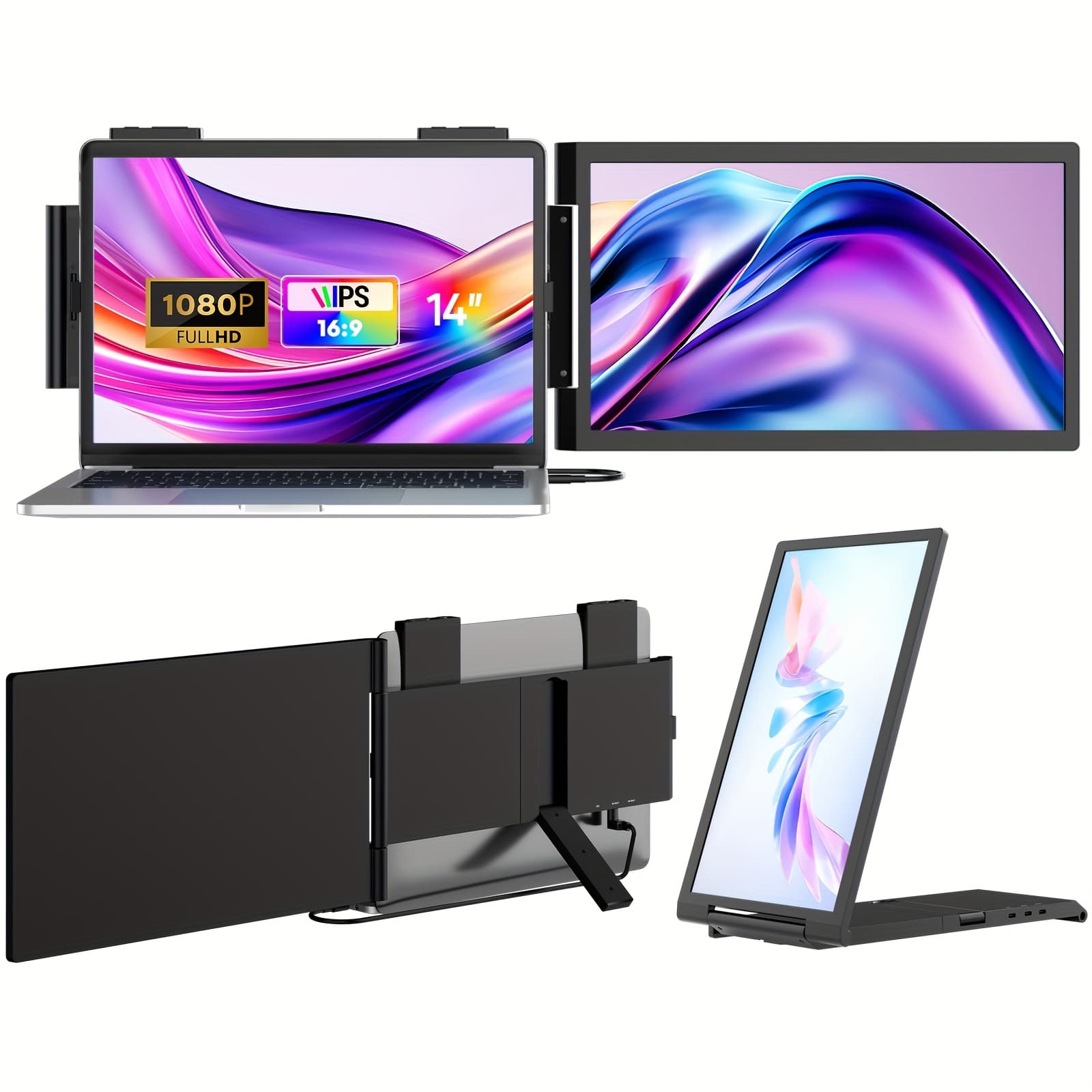 TEMU Laptop Screen Extender, 14" Fhd 1080p Ips Laptop Monitor Extender With Usb C Port, Plug And Play Dual Screen Portable Extended Monitor For 14"-16" Laptops