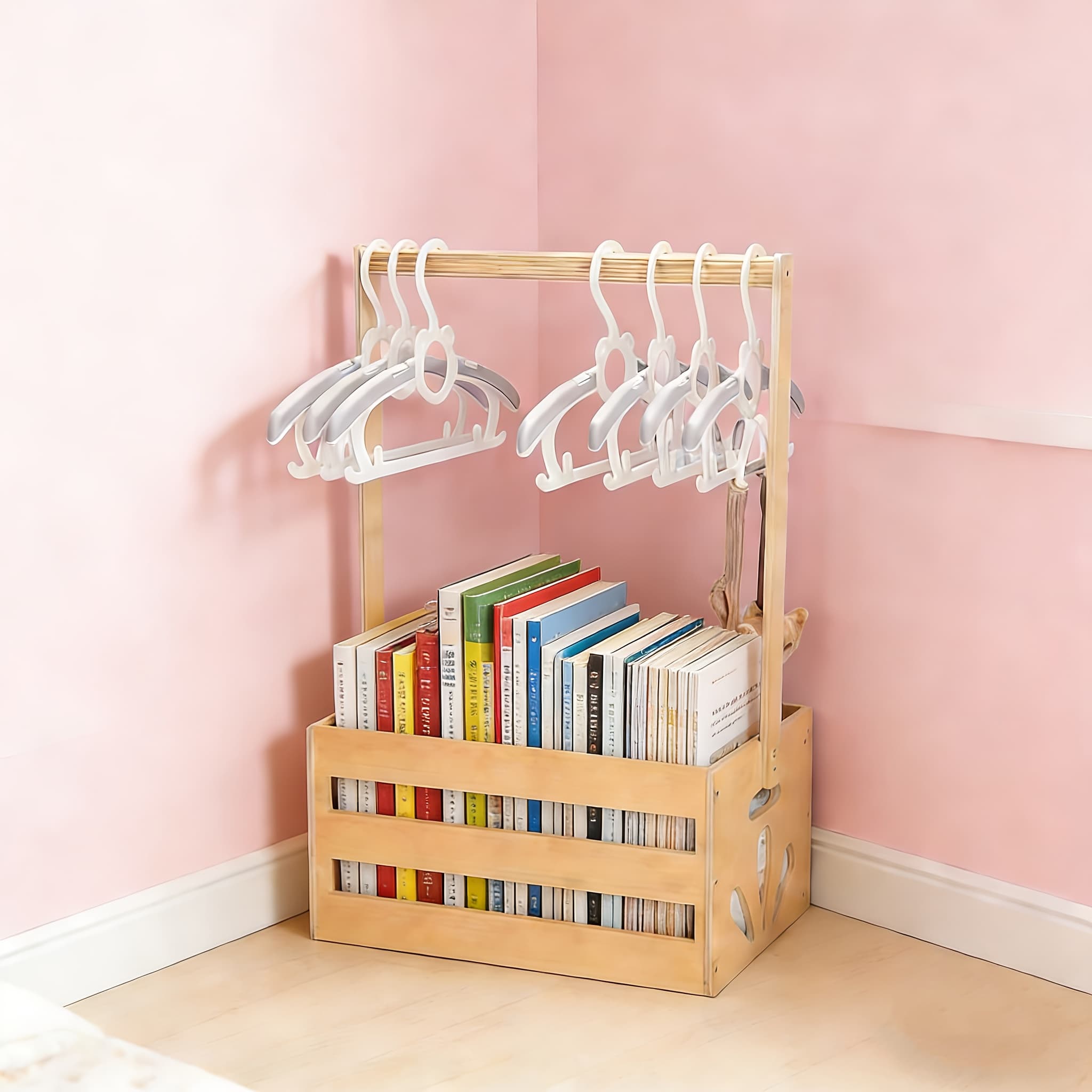 TEMU Single Modern Wooden Basket With Handle - Versatile Storage Container, Decorative Box, Ideal Gift For New Parents, Adorable Clothing Organizer, Independent Coat Stand