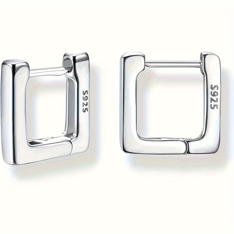 TEMU Chic 925 Sterling Silver Huggie Hoop Earrings For Women - Hypoallergenic, Geometric Designs In , Heart, Star & Oval Shapes - Perfect Gift For Her, Silvery