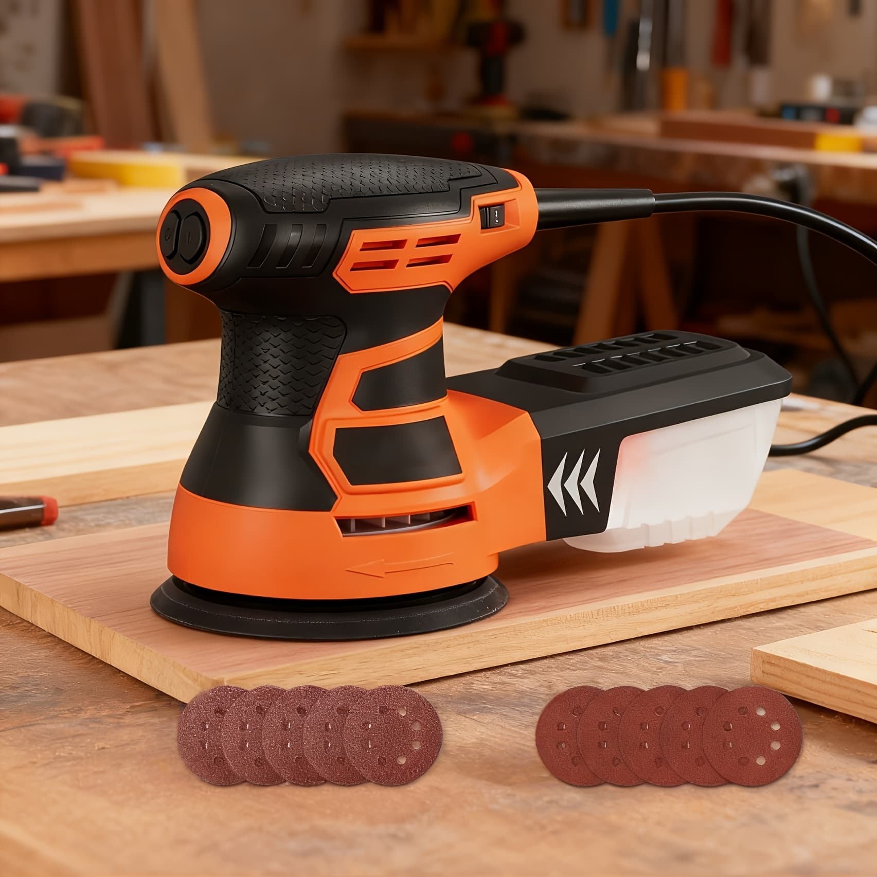 TEMU Orbital Sander, 3a Random Orbit Sander With 6 Speed Control, 13000rpm Max, 12 Sandpapers & 5" Sanding Pad, Dust Collection, Compact Electric Sander For Woodworking & Halloween Diy Projects