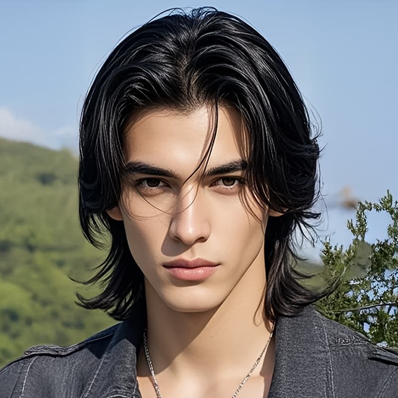 TEMU Men's Wig, Suitable For Daily Wear, Indoors And Outdoors, With A Split Design, Black Wig, Heat-resistant And Breathable