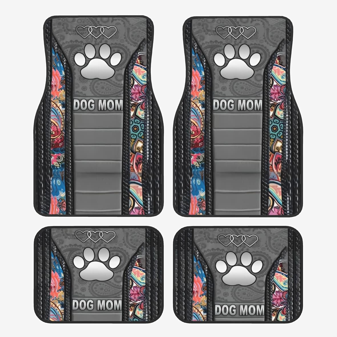 TEMU 4pcs Luxury Heart-shaped Paw Print Car Floor Mats, Suitable For Most Car Front And Rear Seats, Automotive Interior Protection Decoration – Perfect Gift For Parents, Valentine's Day