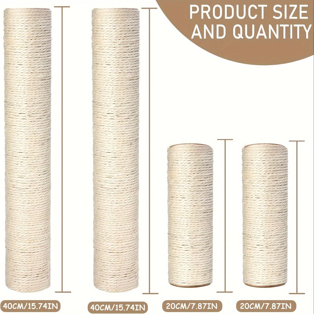 TEMU 4-pack Cat Scratching Post Refill, 15.7"+7.8" Sisal Rope Replacement Scratch Pole Parts With M8 Screws For Cat Scratcher Refurbishment